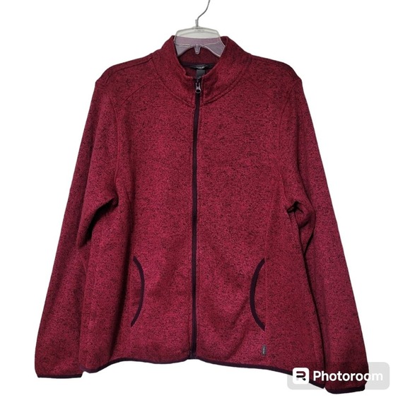 Eddie Bauer Jackets & Blazers - Eddie Bauer Dark Pink Full Zip Mock Neck Casual Fleece Jacket Women's Large